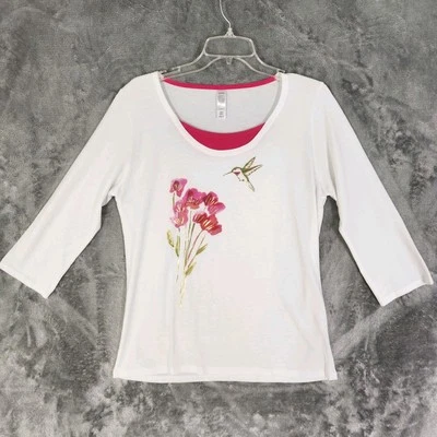 Morning Sun Women's Hummingbird & Flowers 3/4 Length Sleeve Lighweight Shirt - Image 1 of 4