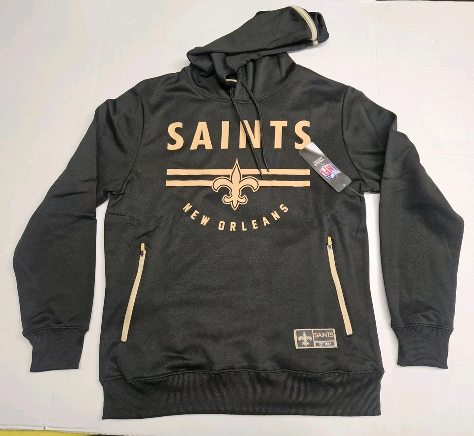 Ropa del equipo de la NFL New Orleans Saints logotipo bolsillos con cremallera sudadera con capucha negra/grande para hombre Foto 1 de 4