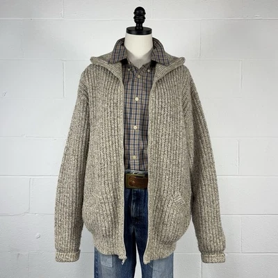 Cárdigan Suéter Vintage Años 80 L.L.Bean Ragg Lana Cremallera Completa EE. UU. Trad Coastal XL Foto 1 de 4
