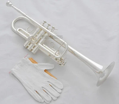 Prof. New Silver Plated C Keys Trumpet Horn Monel valves With Case  - Image 1 of 4