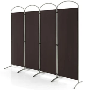 4 Panels Folding Room Divider 6 Ft Tall Fabric Privacy Screen Brown - Picture 1 of 10