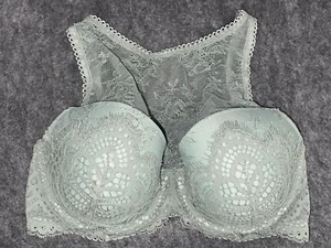 VICTORIAS SECRET DREAM ANGELS LINED DEMI LACE BRA High Neck 32DD Green - Picture 1 of 3