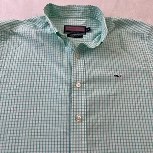 Vineyard Vines Mens Shirt Medium Mint Green Check Slim Fit Whale Button Down - Picture 1 of 8