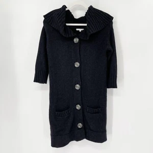 Vince Alpaca Wool Blend Cardigan Sweater Sz S Black Collared Button Up Pockets - Picture 1 of 7