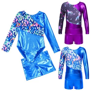 Kids Girls Sleeveless Dance Leotard Bodysuit Shorts Gymnastics Ballet Dancewear - Picture 1 of 25