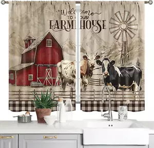 Farmhouse Farm Kitchen Curtains Rustic Vintage Cute Animal Short Curtains for Wi - Picture 1 of 7
