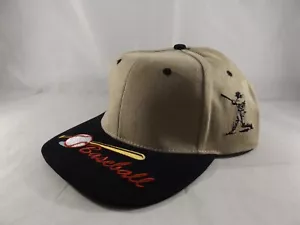 Nissin NOS Baseball Embroidered Felt Black Tan Strapback Hat Cap New Old Stock - Picture 1 of 17