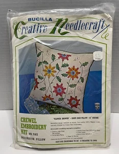 Bucilla Crewel Embroidery Kit 3183 Pillow Kit Flower 16" vintage - Picture 1 of 4