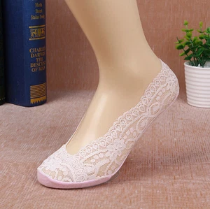 5 Pack Low Cut Lace Liner Boat Socks Ballet Plain Footies w/ Anti-slippery pads  - Picture 1 of 42