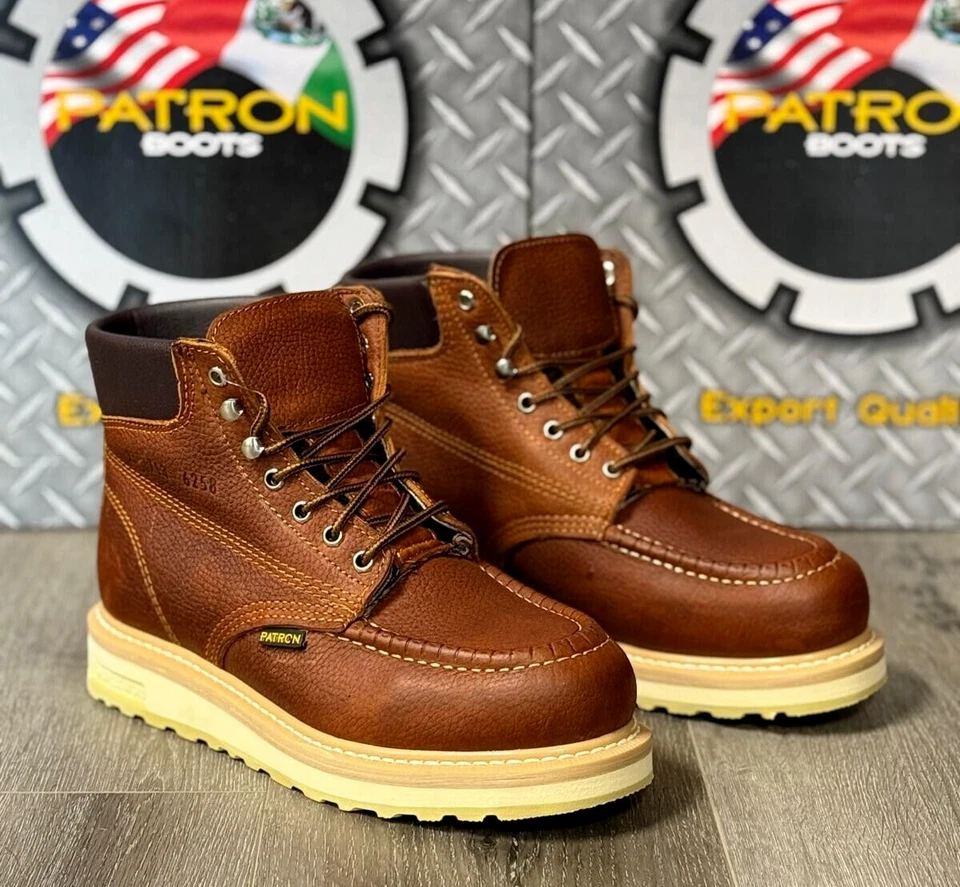 MEN'S WORK BOOTS MOC TOE GENUINE LEATHER LACE UP OIL RESISTANT ROBLE  SOFT TOE - Image 1 of 1