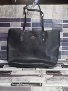 Bolso de hombro Coach Tote grande de cuero granulado azul oscuro - Imagen 1 de 13