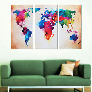 Frameless Canvas Colorful World Map Painting For Living Room Bedroom For