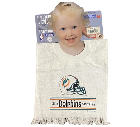 Vintage NWT NFL Miami Little Dolphins Baby Bib Mcarthur Towels Sports Fan USA Cover