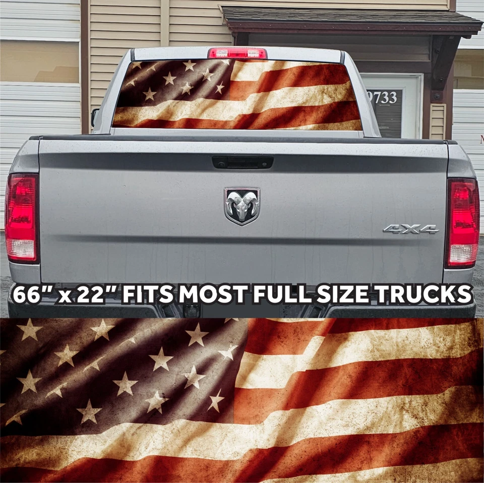 USA Vintage Look American Flag Rear Window Truck Graphic Perforated Vinyl Wrap - Image 1 of 1