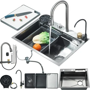 Edelstahl Küchenspüle Einbauspüle Spülbecken Wasserfallspüle Küchenarmatur Set - Bild 1 von 12