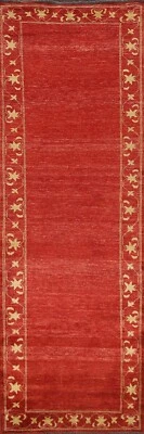 Rot Gabbeh Kashkoli Eingefasst Teppich Läufer Modern Handgeknüpft Oriental 3x10 - Bild 1 von 4