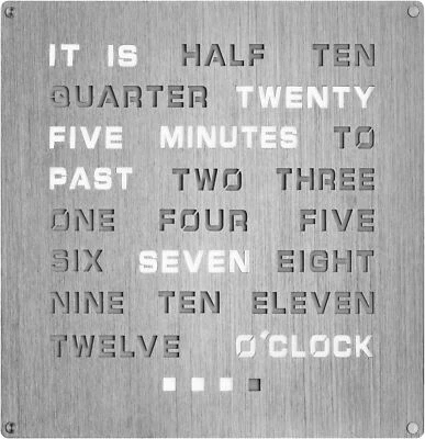 Light Up Aluminum Word Clock - Large 12" x 12" - Displays Time as Text - Powe... - Image 1 of 4