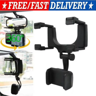 Universal 360 Rotation Car Rear View Mirror Mount Stand GPS Cell Phone Holder US - Image 1 of 4