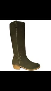 New $198 Jack Rogers Sawyer Suede Green Tall Boots Whip Lace Side Zip Stack Heel - Picture 1 of 7