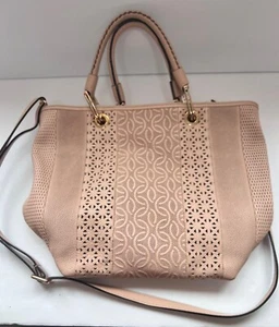 Stunning Plinio Visona Italy Leather Pink Taupe Lace Cut-out Texture Handbag - Picture 1 of 9