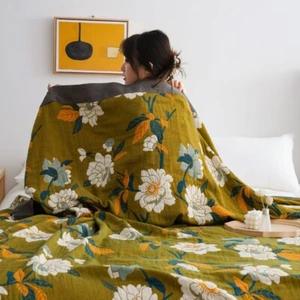 Pure Cotton Blanket Machine Washable Breathable Gauze 4 Ply Bed Cover Floral New - Picture 1 of 11