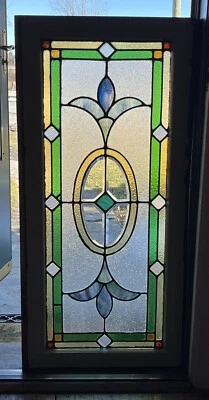ANTIQUE STAINED LEADED GLASS WINDOW BEVELED/CUT GLASS ACCENTS COAL MINE AREA PA - Image 1 of 4