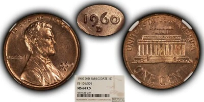 1960-D/D SM/LG Date Lincoln Memorial Cent FS-101 / 501 - NGC MS 64 RD - B1566 - Image 1 of 4