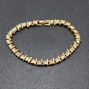 "Pulsera de tenis chapada en oro circonita cúbica circonita cúbica 7,25""" - Imagen 1 de 10