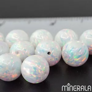 WEISSE LABORGEFERTIGTE SYNTHETISCHE OPAL RUNDE LOSE PERLEN 2 mm-16 mm VOLL GEBOHRT WP001C7 - Bild 1 von 8