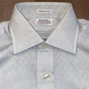 Vintage 60s Dress Shirt Mens Excello Crest Club Karnac Cotton Blue MCM 15 34 NOS - Picture 1 of 13