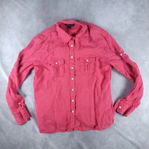Lands End Womens Linen Shirt S 6-8 Red - Picture 1 of 8