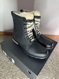 Sorel Womens Lennox Lace Cozy WP Black Shearling Trim Ankle Snow Boots Size 9 - Picture 1 of 6