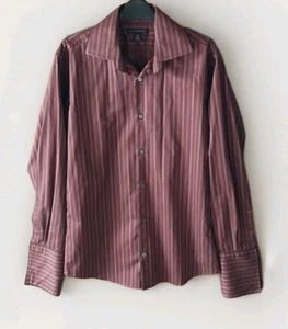 Vtg Banana Republic Dress Shirt Mens M 15 - 15.5 Maroon Striped French Cuffs Y2k - Picture 1 of 14