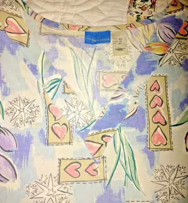 CREST SOFTWARE SCRUBS TOP SHIRT HEARTS FLOWERS VALENTINE 3XL 2 POCKET FRONT - Image 1 of 4