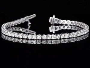 Brazalete de tenis de 7 pulgadas 6 quilates excelente corte redondo sólido oro blanco de 14 quilates para mujer - Imagen 1 de 2