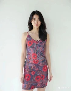 Vestido sin tirantes transparente interior más floral abertura laterales vintage talla M - Imagen 1 de 5