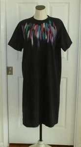 OOAK Vtg Art-to-Wear Hand-Painted Pearl Studs Black Cotton T-Shirt Dress OS 50"B - Picture 1 of 18