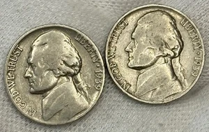 1939 No Mint Mark “Circulated With Character” Jefferson Nickels(x2 Coin Lot) - Picture 1 of 2