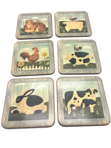 6 Vintage Pimpernel Volkskunst primitive Bauernhof Tier Kork Untersetzer Bauernhaus - Bild 1 von 9