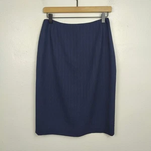 Vintage Ralph Lauren Collection Classics Wool Skirt Women 8 Navy Pinstripe  - Picture 1 of 10