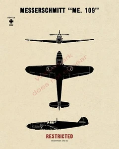 WWII German Me 109 Messerschmitt Bf 109 Fighter Aircraft Recognition Poster V-1 - Picture 1 of 7