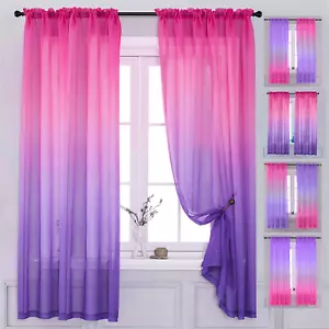 Bedroom Curtains 63 Inch Length Sheer Curtain Pink Purple Ombre Curtains Rod Poc - Picture 1 of 8