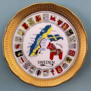 SCHWEDEN🇸🇪KERAMIKPLATTE✅LANDKARTE MIT REGIONEN WAPPEN REISE SOUVENIR🎗 - Bild 1 von 3