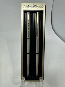 Vintage Scripto Everglide Pen And Pencil Set Gold Highlights In Case - Picture 1 of 3