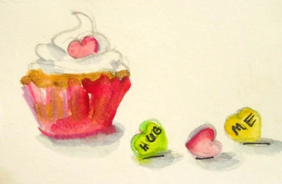 Hug Me Cupcake Aceo de Delilah bodegón acuarela miniatura coleccionable Foto 1 de 4