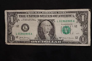 ONE DOLLAR FANCY BIRTHDAY/ANNIVERSARY NOTE  SEPT 5, 1960  SN #L 01960905 A - Picture 1 of 2