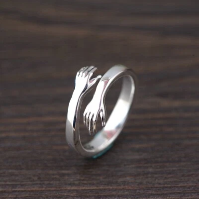 Solid 925 Sterling Silver Womens Unique Hug Ring Size Adjustable - Image 1 of 4