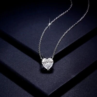 4ct D Color Heart Moissanite Diamond Pendant Necklace 925 Sterling Silver Chain - Image 1 of 4