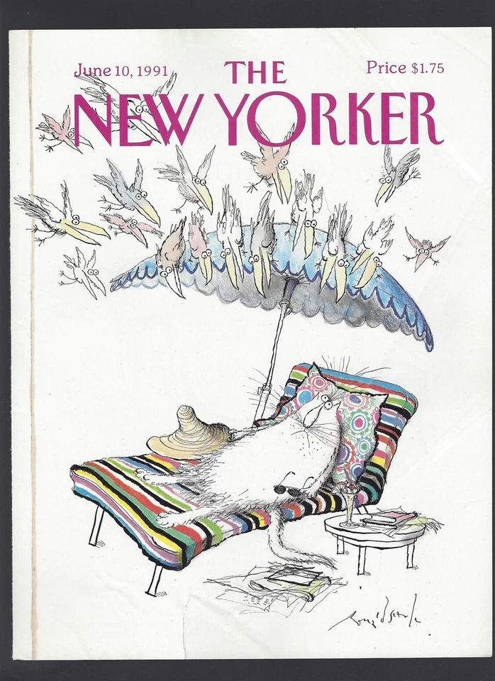 New Yorker Magazine COVER ONLY June 10, 1991 Ronald Searle Seagulls & Cat Beach - Imagem 1 de 1