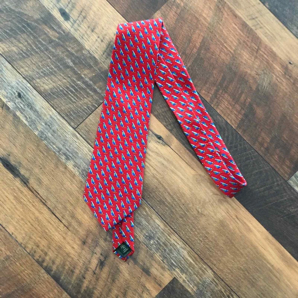 Corbata roja con estampado de velero azul Ralph Lauren para hombre Foto 1 de 4